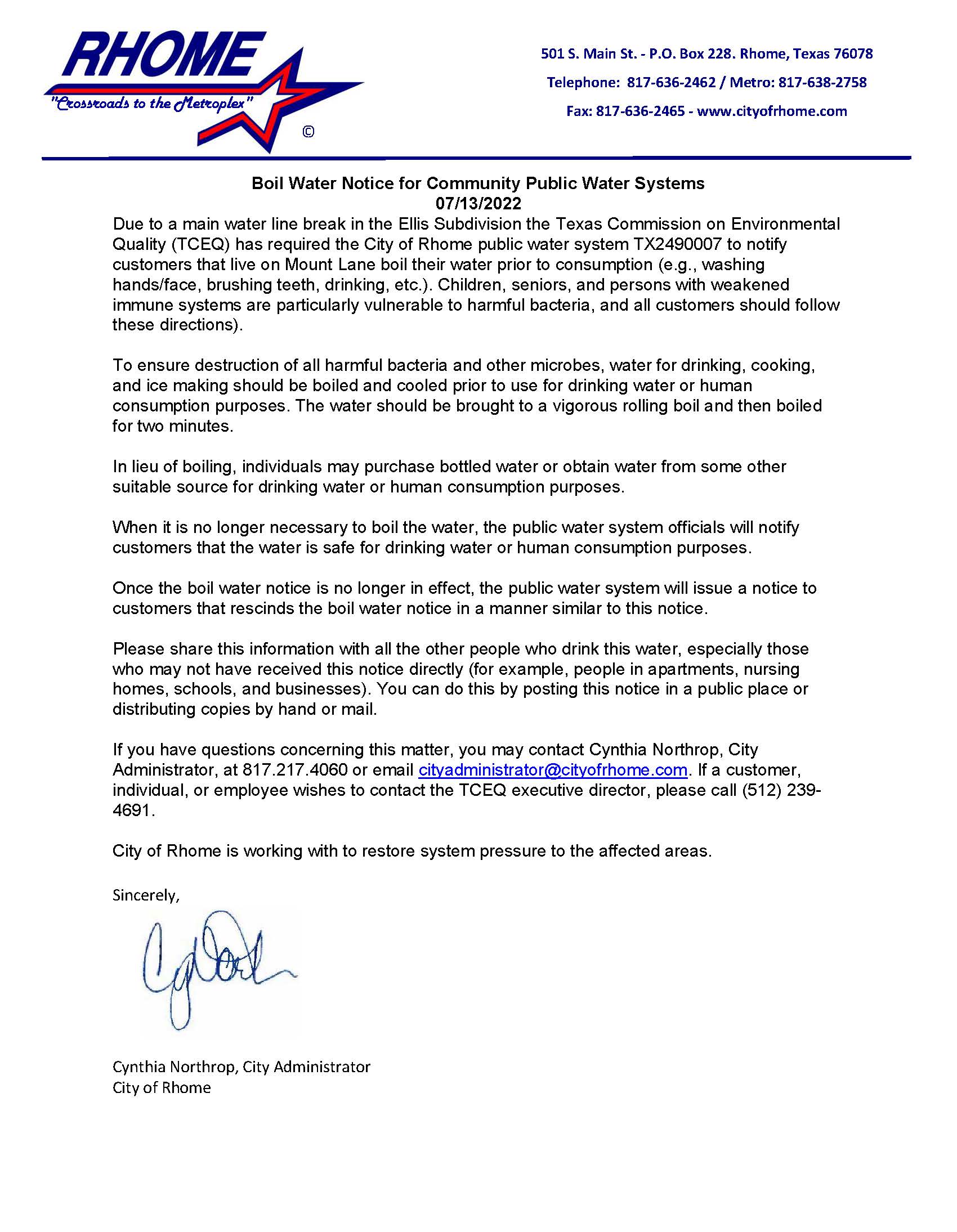 Boil Water Notice 7.13.2022